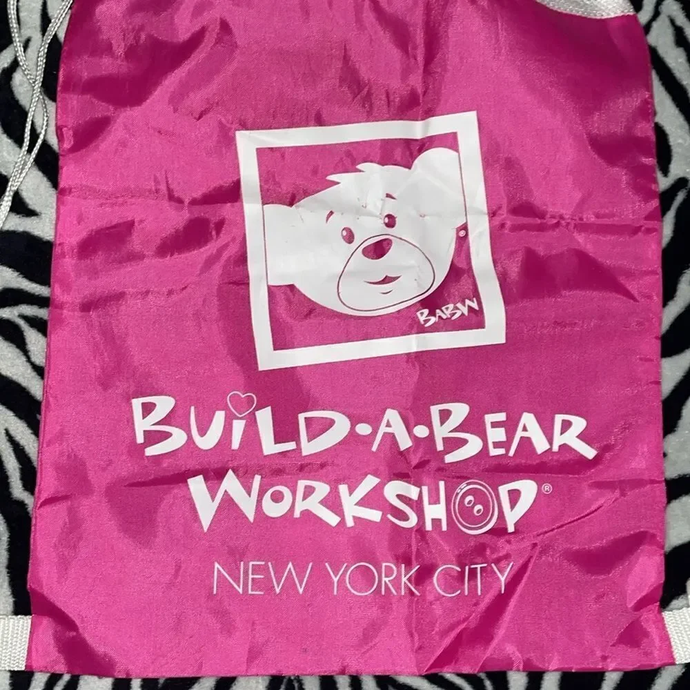 Build a bear workshop New York City BABW pink white mesh drawstring book bag